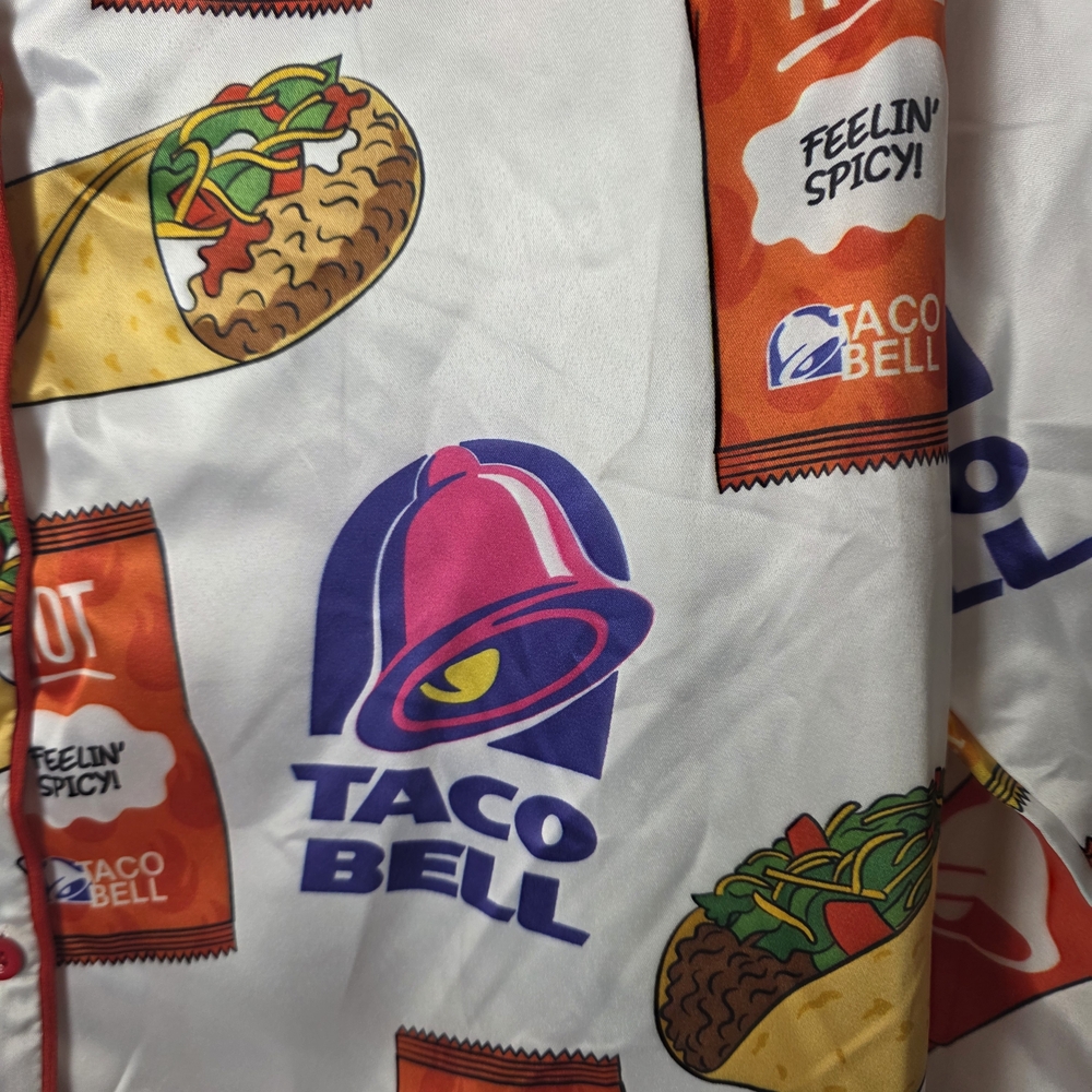 Taco Bell Print Satin Pajama Set | Button-Up Top & Pants | Size M | NWT - Picture 5 of 11